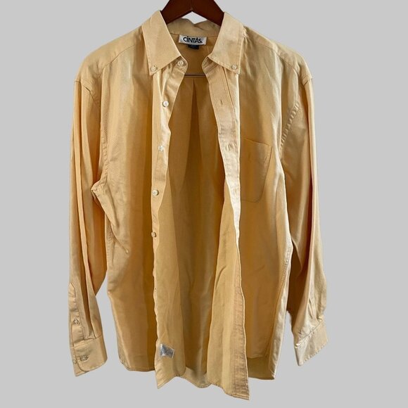 Cintas Casual Button Down Shirt Adults Large Yellow Cotton Comfort Business NWOT - Picture 1 of 10